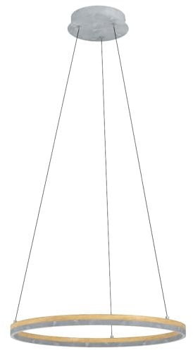 EGLO LED Pendelleuchte Cadinaro, dimmbare Hängelampe für Wohnzimmer und Esstisch, hängende Esszimmerlampe mit Ring aus Holz und Metall in Beton-Optik, warmweiß, ∅ 60 cm