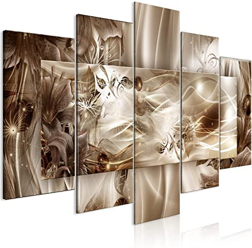murando - Tableau décoratif abstrait 200x100 cm - Impression sur toile colorée - Décoration murale pour salon et chambre - Beige marron - Fleurs délicat lys abstraction a-C-10041-b-a