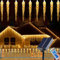 SUAVER Solar LED Eiszapfen Vorhang Lichter Außen Lichterkette Wasserdicht Eisregen Draußen drinnen Dekoration Eissäule 8 Modi Weihnachtsbeleuchtung mit Fernbedienung (100LED warmweiß)