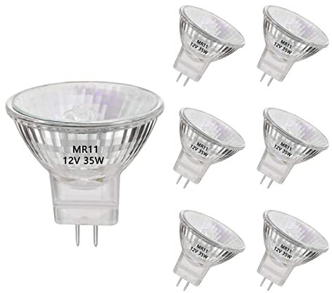 AHEVO MR11 Halogen Light Bulbs, 35W 12V MR11 GU4 Halogen Spotlight Bulbs, GU4 Bi-Pin Base,Warm White 2700K,35mm Diameter, 6 Packs