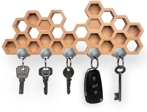 Dekorativer Schlüsselhalter für die Wand – magnetische Waben-Schlüsselhaken für die Wand, robuster Schlüssel-Organizer, Holz-Schlüsselbrett für die Wand, moderner Schlüssel für die Wand