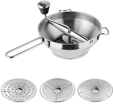 Strainer - Stainless Steel Food Mill with 3 Inserts | Manual Feeder Through Mill for Food Mills Vegetable Machine | Jam Machine for Fruit, Vegetables, Purees