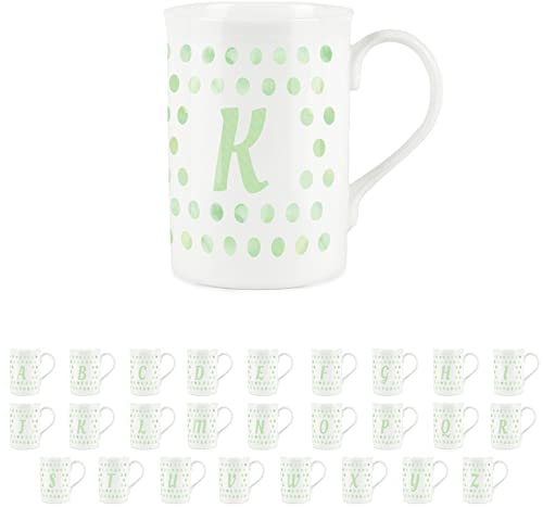 Green Polka Dots Spots Letter K Mug - Fine Bone China Alphabet Initials Gift/Present Mug