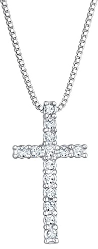 Kuzzoi Exklusive Herren Halskette mit funkelnden Kreuz Anhänger (24 mm) für Mann Freund Jungs aus 925 Sterling Silber religiöser Kristalle Ketten Anhänger, Länge 60 cm