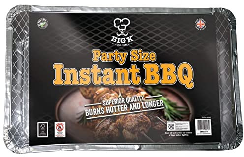 Big K Disposable Instant BBQ Tray - Party Size All In One Barbecue Instant Light Charcoal Grill Tray with Topline Card. Ideal for Garden BBQs, Camping, Outdoor Party, Picnics.