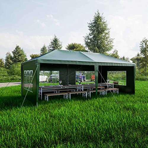 BIRCHTREE 3x6m Garden Steel Tube PE Gazebo With 6 Pieces Sidewalls Zippers 4 Windows Canopy Patio New Party Camping Wedding Tent Shade Waterproof Outdoor Marquee Awning Green