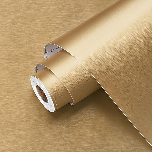 Wallercity Goldfarbenes Kontaktpapier zum Abziehen und Aufkleben für Arbeitsplatten, goldene Edelstahl-Tapete, abziehen und aufkleben, metallisches Kontaktpapier für Schränke, selbstklebende