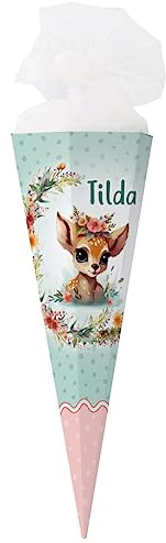 Striefchen® Personalisierte eckige Schultüte für Mädchen Motivwahl, 2 Größen 80 cm - Reh