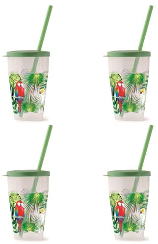 Snips Set 4 Bicchieri Con Cannuccia |0,5 LT | Decoro Tucano | Made in Italy | Bpa Free