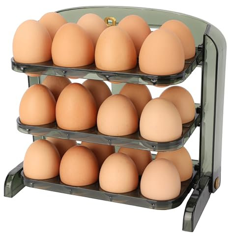 Belle Vous Egg Storage Holder for 24 Eggs - Plastic Refrigerator/Fridge Safe Container - Space-Saving 3-Layer Kitchen Egg Dispenser/Organiser Box
