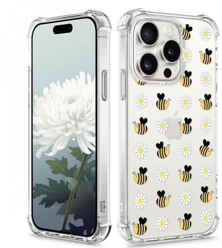 XIMIZU Cute Case for iPhone 15 Pro Max, Shockproof Phone Cases Cute Bee & Flower Design Kids Girls Women,Soft TPU Anti-Yellowing Anti-Scratch Protective Cell Phone Cover Case for iPhone 15 Pro Max