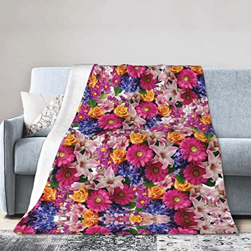 Jmorco Überwurfdecke mit rosa Blumen und goldenen Rosen, leicht, superweich, Fleecedecke für Couch, Bett, Wohnzimmer, 101,6 x 76,2 cm