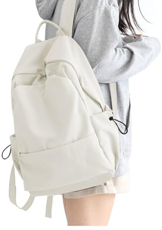 HYC00 Schulrucksack Damen, Causal Travel Schultaschen 15.6 Zoll Laptop Rucksack für Mädchen im Teenageralter Leichter Rucksack Wasserabweisend Bookbag College Boys Men Work Daypack,Weiß L