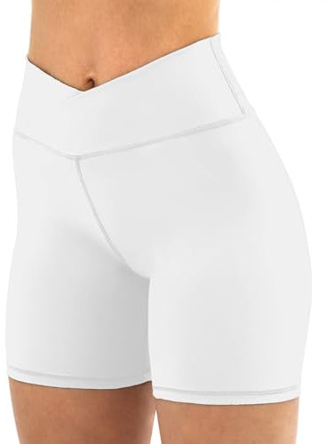 Friptspyg Kurze Sporthose Damen Sport Shorts V High Waist Gym Shorts Stretch Yoga Pants Laufend Hotpants, Weiß L