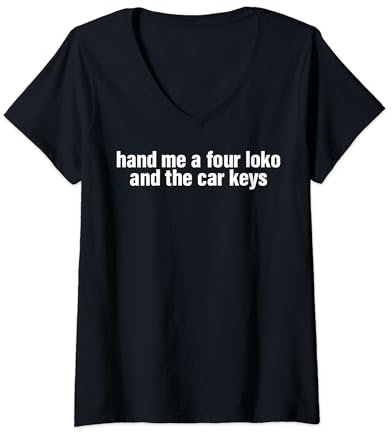 Femme Donne-moi un look à quatre exemplaires et les clés de la voiture T-Shirt avec Col en V