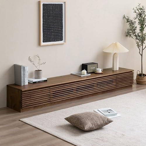 POVISON Meuble TV 180 cm, Meuble TV en Bois avec Tiroirs, Meuble TV avec Portes Battantes, Placage Noyer, Entièrement Assemblé, 180 x 44 x 33 cm