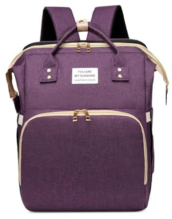Chickwin Baby Wickeltasche für Kinderwagen, Baby Wickelrucksäcke Großer für Unterwegs Wickeltasche Rucksack mit Faltbarem Kinderbett Multifunktional Babytasche für Mama und Papa (39x30x20cm,Lila)