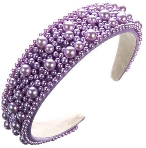 scicent Headband Mode Haarreifen mit Perle Haarbänder Breit Haarreifen Damen Elegante Perlen Haarband für Frauen und Mädchen Hochzeit Perlen Haarschmuck (Lila) - 26009
