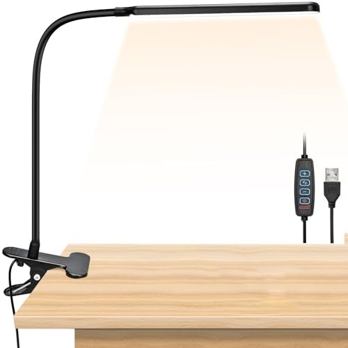 OGVDOE Lámpara LED Escritorio Luz Lectura con 3 Temperaturas de Color y 10 Niveles de Brillo Lámpara de Lectura USB Recargable 360° Flexible Lampara Escritorio Pinza para Oficina Cabecera Estudio