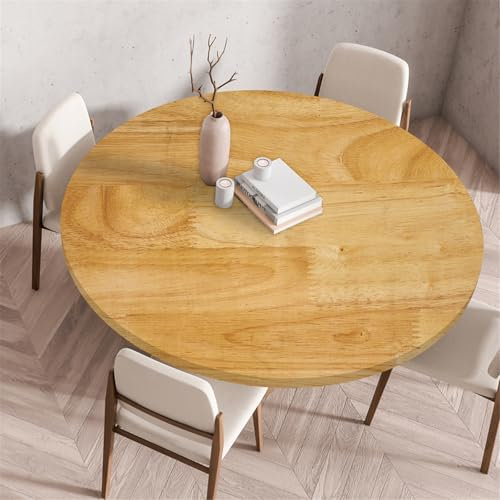 Odot Waschbare Elastische Runde Tischdecke 3D Holzdruck - Anti-Tear Wischbare rutschfeste Rund Tischdecken Abwaschbar Abwischbar Tischtuch für Dekoration Kaffee Garten Party (120cm,Elegant)