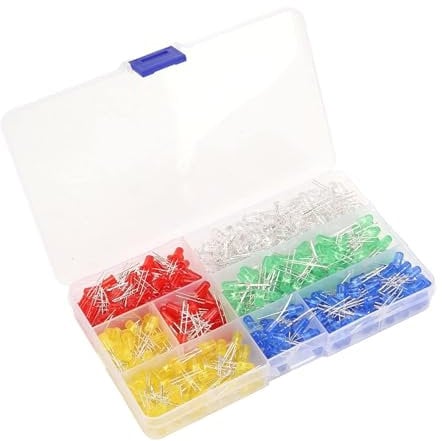 500pcs 5MM LED Diodes Light Emitting Diode, Assortment Kit,5 Colors Red Blue Yellow Green White Round LED Lighting Bulb Lamp Components for Electronics