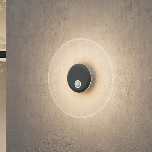 Mai & Mai Wandleuchte Außen 6W LED Wandlampe | Außenleuchte Wegeleuchte für Garten, 3000K mit Bewegungsmelder | Außenlampe ⌀300X65mm IP65 Sandgrau dunkel LunaLights