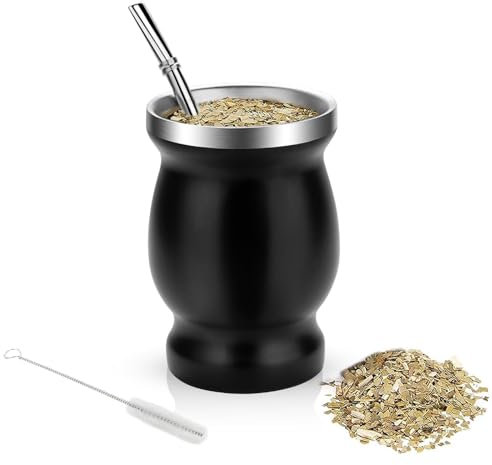 DaMohony Yerba Mate Tee Set, Edelstahl doppelwandig Mate Tasse Teebecher Set mit Bombilla Strohhalm und Bürste für Mate Tee, Kaffee, Milch und Saft