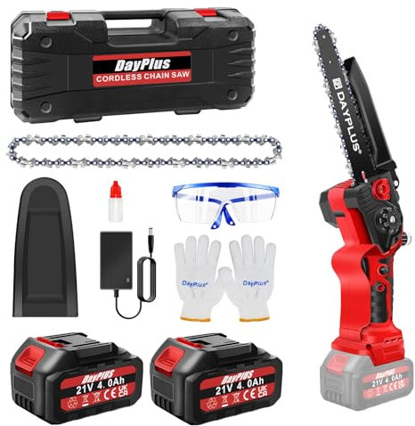 Mini Chainsaw 8 Inch, Cordless Chainsaw with 2 * 4000mAh Batteries & 2 Chains, Light Weight Battery Chainsaw Electric Chain Saw, Small Chainsaw Power Tools for Cutting Trees, Cut Wood, Tree Trimming