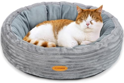 UNKJIN Cat Bed, Fluffy Donut Kitten Bed for Cats and Small Dogs, Washable Round Pet Bed, Indoor Use