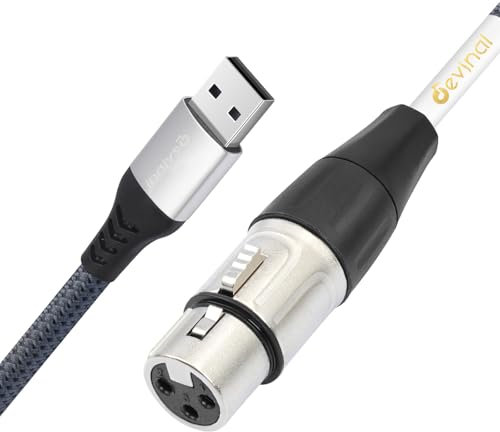 Devinal XLR Female to USB Cable, USB A to Female XLR Cable Microphone Cable Cord Connector Adapter for Recording Karaoke Sing 3.3FT