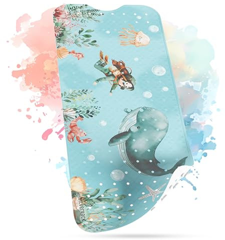 SilverRack Badewannenmatte Kinder rutschfest [100x40cm] - Antirutschmatte Badewanne BPA frei - Badematte Kinder - für Baby & Kinder - Antirutsch Matte - Bath Mat - Wal Unterwasserwelt Grün