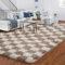 BYBSRLL Kariert Schlafzimmer Teppiche, 120x180cm Braun und Weiß Weich Wohnzimmer Teppich Groß Mädchen Jungen Jugend Kinderzimmer, Hochflor Flauschiger Langflor Läufer Bettvorleger