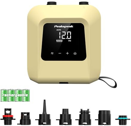 Peakspeak 20PSI Elektrische SUP Pumpe mit Akku - Wiederaufladbar, Intelligente Inflation/Deflation, Automatische Abschaltung für SUP-Boards, Kajak,Flügel,Drachen, Zelt, Matratze, Sandfarben