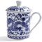 Tazas de té chinas, taza de té de cerámica de 500 ml, taza de té azul y blanca con tapa y mango de porcelana Taza de té china para hojas sueltas Cocina de vacaciones en el hogar.