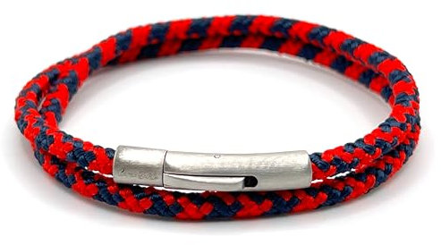 KAROO EARTH JEWELLERY Men's Paracord Bracelet, Double Wrap Marine Rope, Stainless Steel Trigger Clasp, Waterproof, Navy Style (Red & Blue)