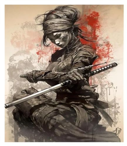 RONGCH Wandbilder auf Leinwand Japanische Geisha Samurai Frauen Samurai Ninja Poster Leinwand Wand Kunst Malerei Druck Moderne Zimmer Dekor Bilder(B,40x60cm)
