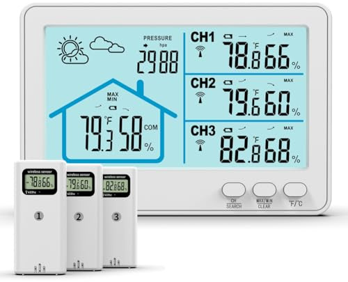 Uxsjakjsd Wireless Weather Station Barometer Temperature Humidity Meter Wireless 433 Weather Station White