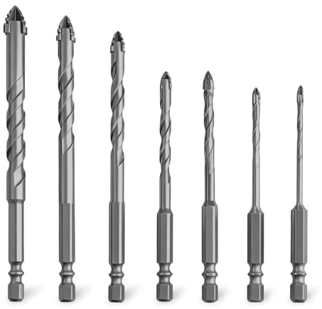 msymsyu 7-Teiliger Glasbohrer Hochfeste Wolframkarbid Exzenterbohrer | 3/4/5/6/8/10/12mm Fliesenbohrer, Bohrer mit 4 Schneiden, Powerbit Bohrer für Beton Glas Keramik Kunststoff Holz Mauerwerk