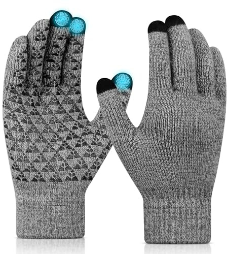 Multi-Purpose Touchscreen Gloves for Men Women, Silicone Anti-Slip Knit Driving Mittens, Breathable Tactical Work Gloves with Detachable Thermal Inserts, Black, 1 Pair (Gray)