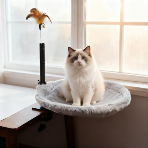 YAGE Cat Bed for Desk - 360° Rotating Adjustable Height Round Cat Bed with 2 Removable Machine Washable Plush Covers, A Comfortable Cat Desk Bed for Indoor Cats, Suitable for All Seasons