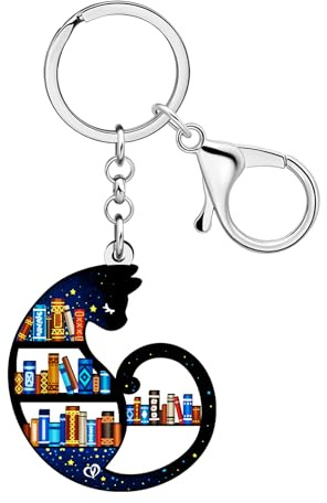 DOWAY Porte-clés Etagere avec des Animaux en Acrylique | Accessoires pour Livre Breloque Cadeau Rat de Bibliothèque pour les Amateur de Lecture Femme Bibliothécaire Lectrice