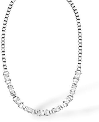 Purelei Glam Kette – Glitzernde Halskette mit großem Zirkonia (8 x 6 mm) – Edelstahl (Gold 14K vergoldet/Silber/Roségold 18K) – 40–45 cm funkelnder Eyecatcher für Damen