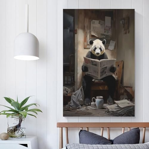 POLIUAWS Panda Reading Newspaper Leinwand Wand Dekoration Leinwanddruck - Bilder - Kunstdruck - Leinwand Bilder - Wandkunst 20x30inch(50x75cm)