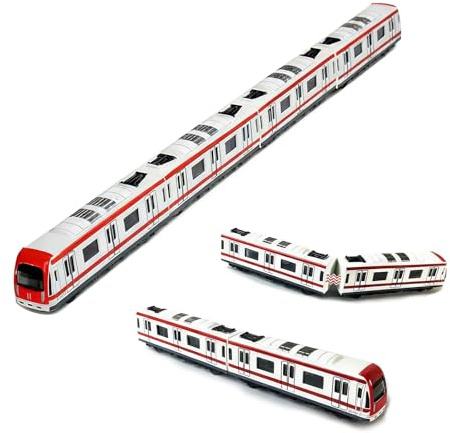GREATRICH Ice Zug Spielzeug Kinder ab 3 Jahren, Magnetzug Straßenbahn Flixbus Lokomotive Spielzeug Modell, 4-teiliges 1/64 Hochgeschwindigkeitszug in Rot-Weiß, Züge Modelleisenbahn Starterset