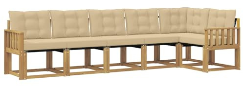 vidaXL Outdoor-Sofagarnitur mit Kissen 6 pcs Weiß und Beige, Gartenlounge, Moderne Sofas für draußen, strapazierfähige Sitzgruppe für Terrasse, Perfekter Komfort