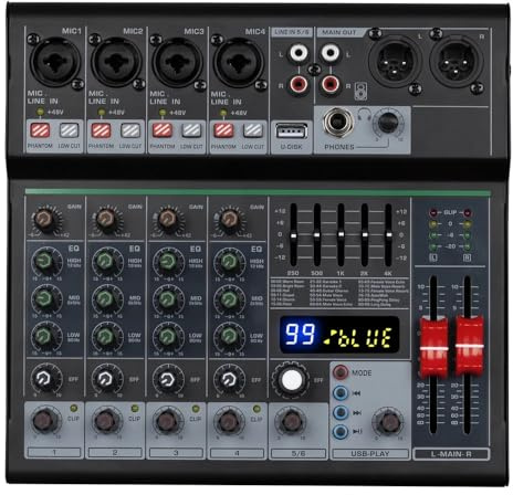 Controller DJ, Console mixer professionale a 6 canali for musica da DJ Party con Bluetooth USB 99DSP effetto OTG