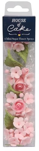 House of Cake Mini Rose Spray, Pink Floral Cake Decoration With Flowers and Leaves, Single