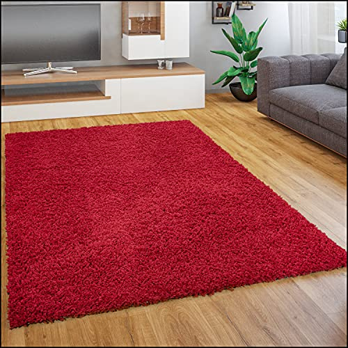 Paco Home Teppich Wohnzimmer Schlafzimmer Hochflor Shaggy Flokati Optik Einfarbiges Design Weich Flauschig Moderne Deko, Grösse:230x320 cm, Farbe:Rot