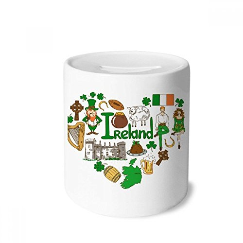 DIYthinker Irland Liebe Herz Landscap NationalFlaggege Geldkasten Sparkassen Keramik Münzfach Kinder Erwachsene 3.5 Zoll in Height, 3.1 Zoll in Duruchmesser Mehrfarbig