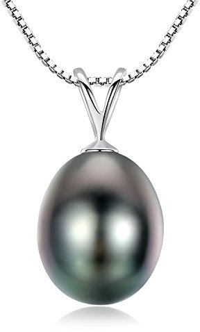 VIKI LYNN Tahiti Perlen Halskette für Frauen 9-10mm Teardrop-förmige Tahiti Zuchtperlen Anhänger mit 925 Sterling Silber Kette(Weißgold